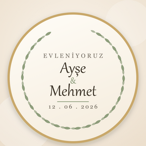 Zeytin dalı çelenkli ahşap düğün magneti yakın çekim
